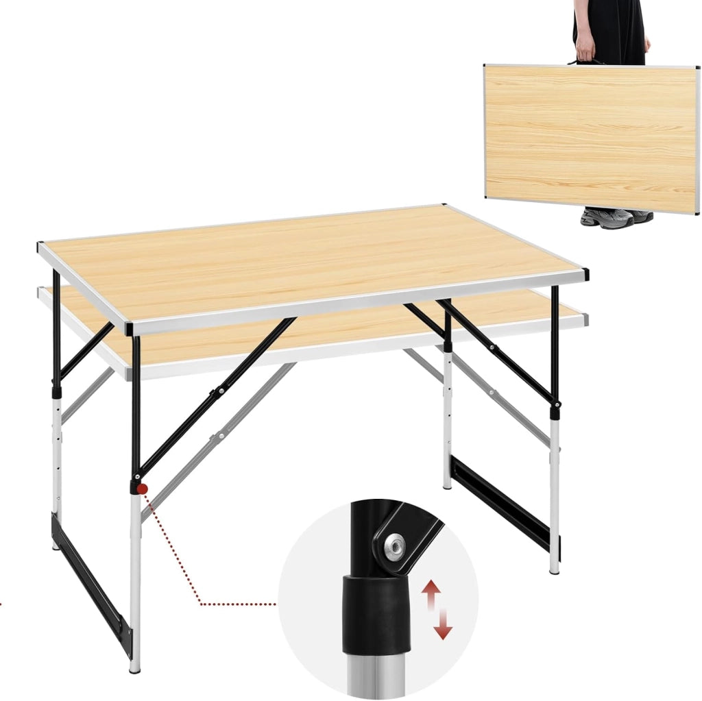 Tavolo da Campeggio Picnic Giardino Pieghevole Portatile Altezza Regolabile in MDF Quercia 100x60x73/94cm
