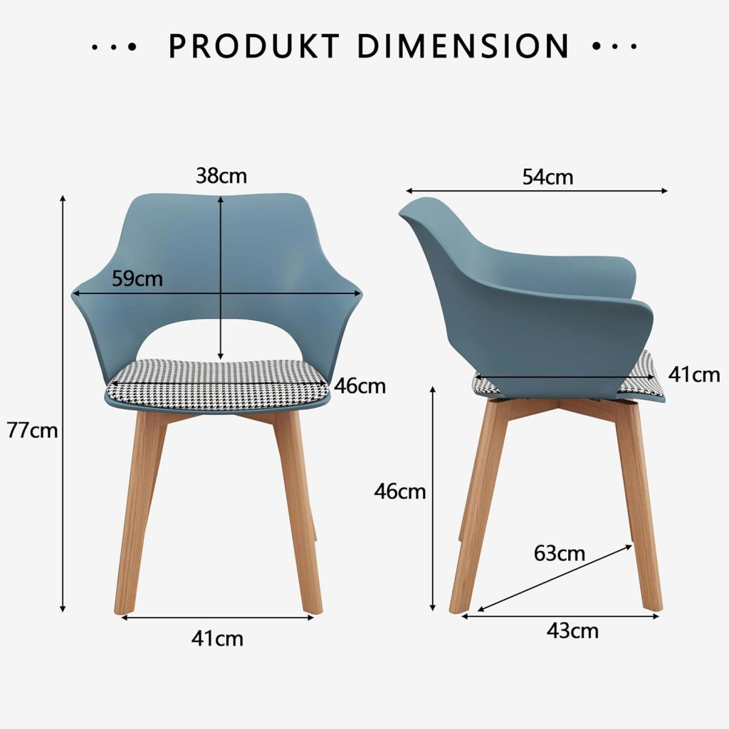 GrandCA HOME Set di 4 Sedie da Cucina Nordica Sedia da Pranzo con Gambe in Legno Massello, Sedie Imbottite per Camera da Letto, Soggiorno, Cucina,Azzurro
