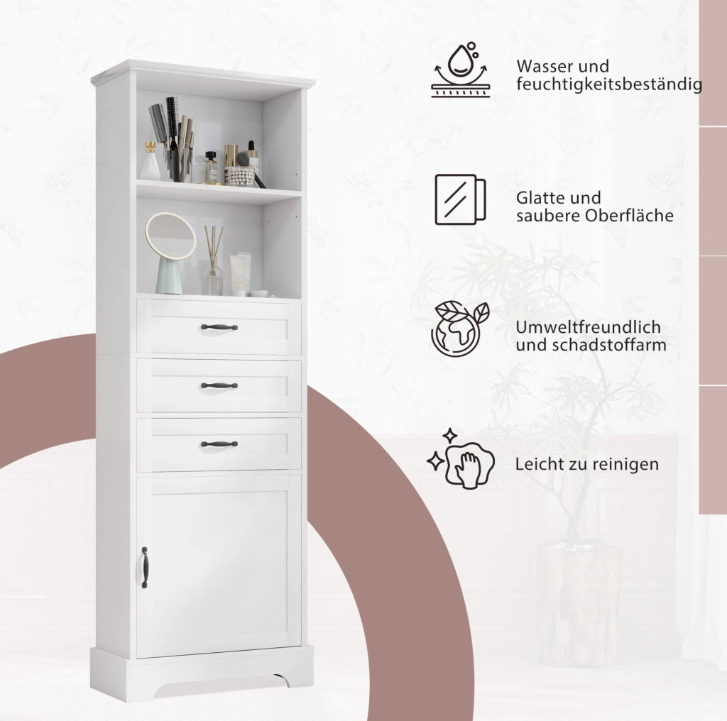 Mobile da bagno in MDF bianco con cassetti e vani aperti