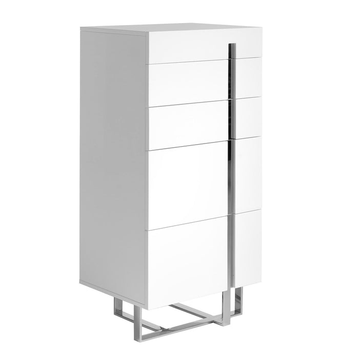Chiffoniera in legno bianco e acciaio cromato