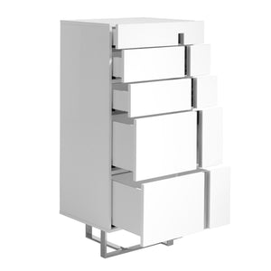 Chiffoniera in legno bianco e acciaio cromato