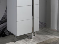Chiffoniera in legno bianco e acciaio cromato
