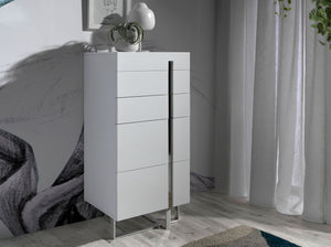 Chiffoniera in legno bianco e acciaio cromato