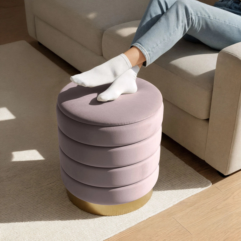 Pouf contenitore cilindrico in velluto 40 cm LUNA Rosa Polvere