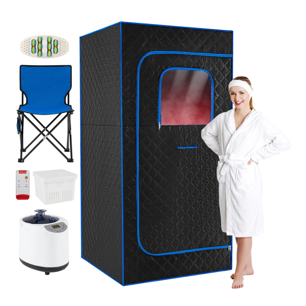Sauna portatile a vapore tenda extra large riscaldamento rapido sedia pieghevole tappetino-Spa personale per casa 15 livelli timer 99 minuti Blu
