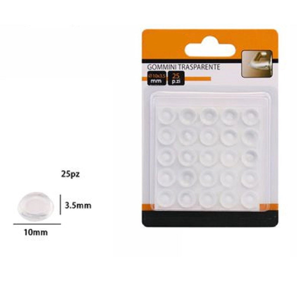 Trade Shop - Set 25pz Gommini Adesivi Protezione Pavimenti Trasparenti Rotondi 10x3.5mm 66093 -