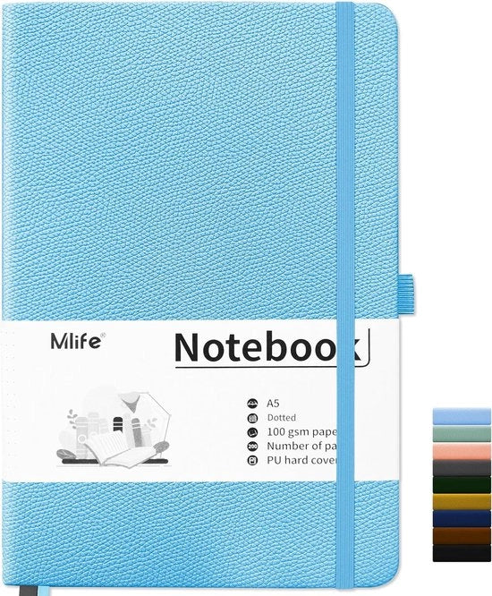 Taccuino con Punti - Adatto per Ufficio - 200 Pagine - Blu Pastello - Copertina in PU Rigida