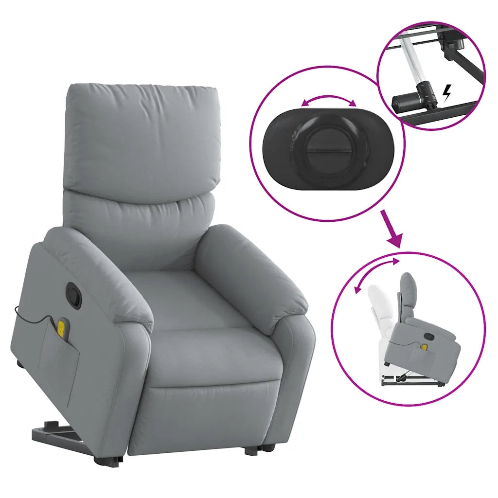 Poltrona | Sedia Relax Alzapersona Massaggi Reclinabile Grigio Chiaro Tessuto