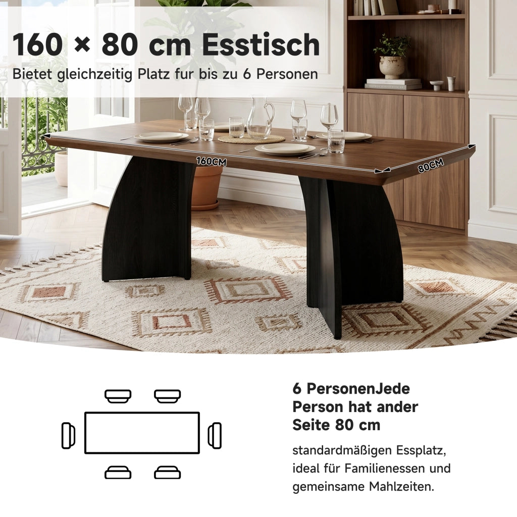 TAVOLO da pranzo 160x80 cm in MDF, colore noce, gambe nere