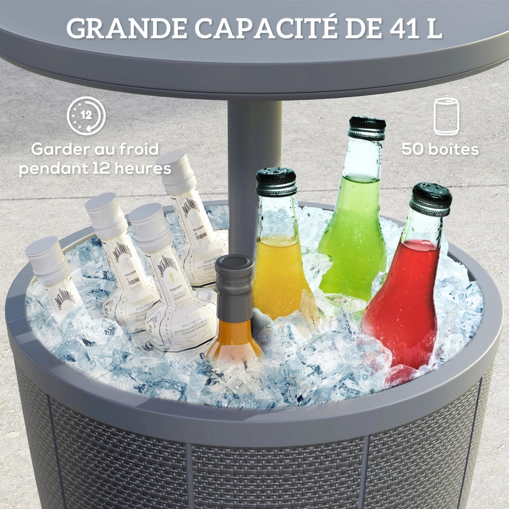 Tavolo da giardino 3 in 1 con secchiello per ghiaccio e piano telescopico ¨C zephmum ¨C Grigio, ?49x58-84 cm
