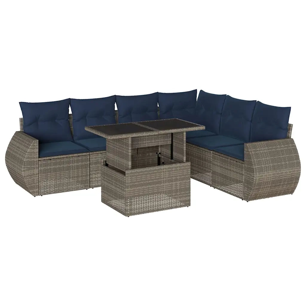 Set Divani da Giardino 7 pz con Cuscini Grigio in Polyrattan 3268561