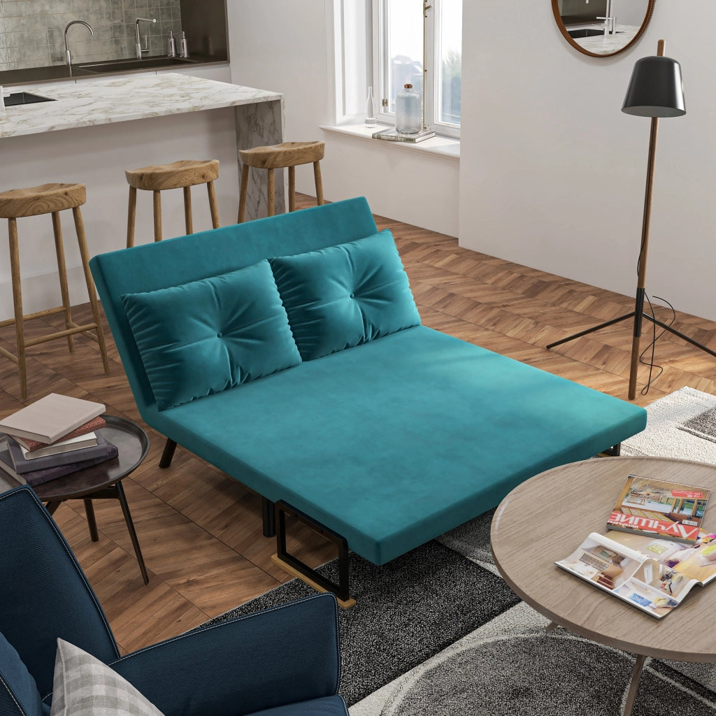 Divano Letto Matrimoniale 3 in 1 Vellutato con Schienale Regolabile in 5 Livelli e Cuscini, Blu Scuro