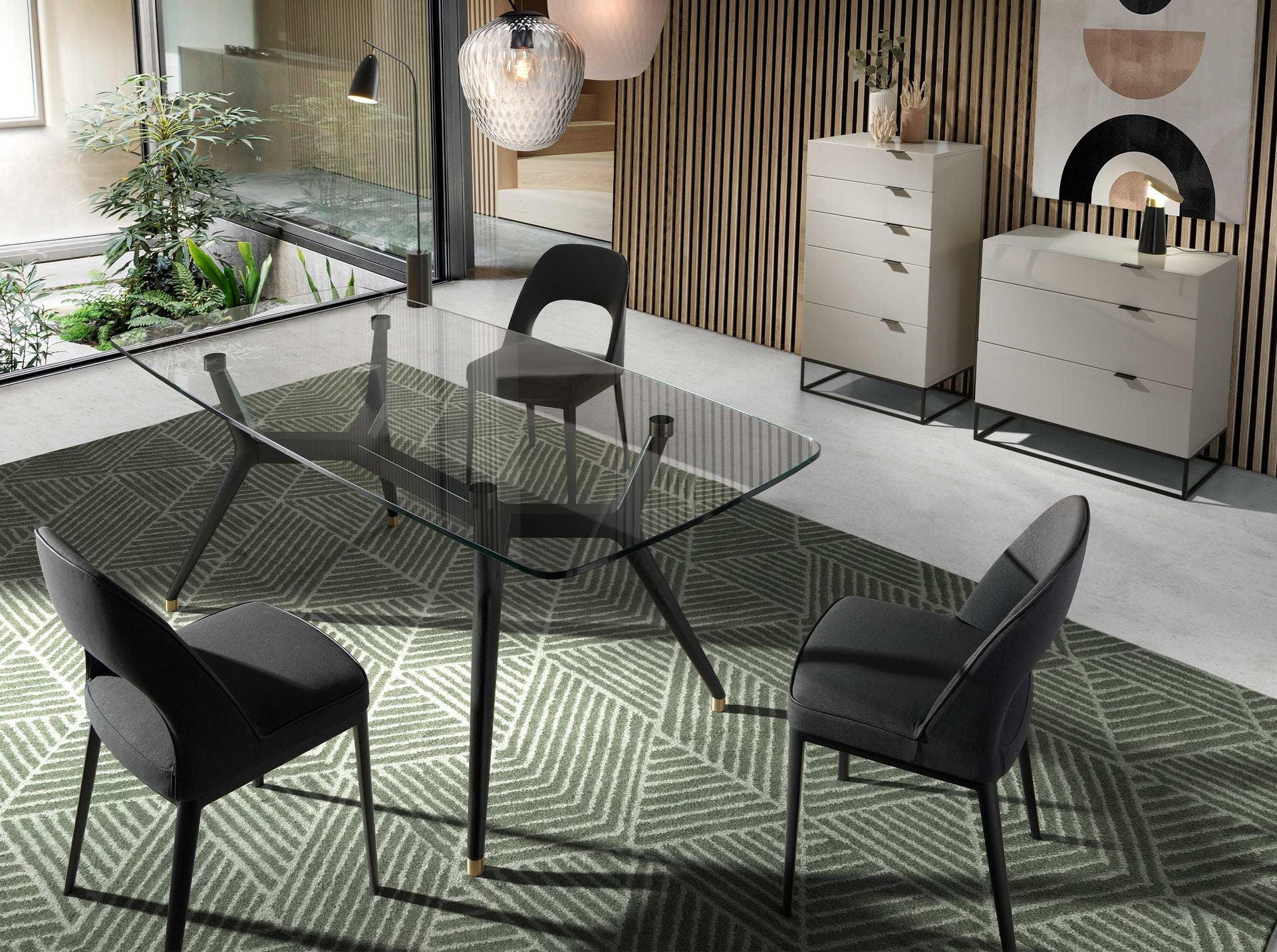 Chiffoniera legno grigio e acciaio nero