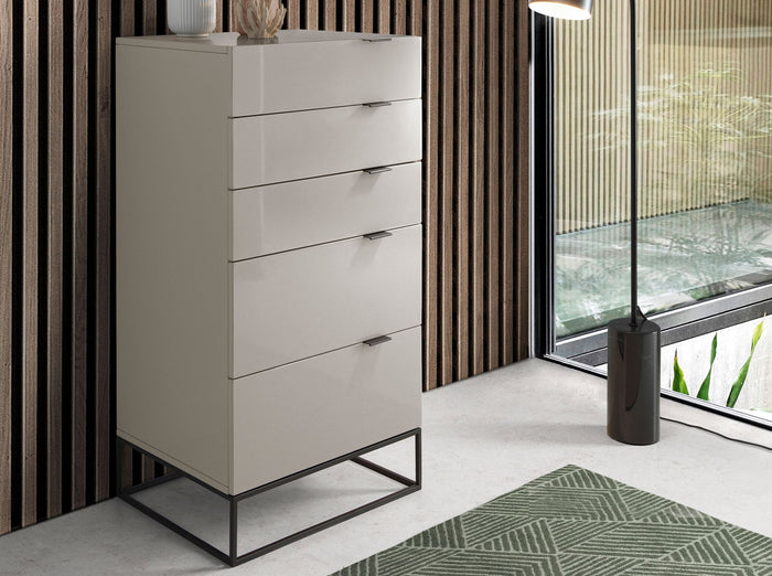 Chiffoniera legno grigio e acciaio nero