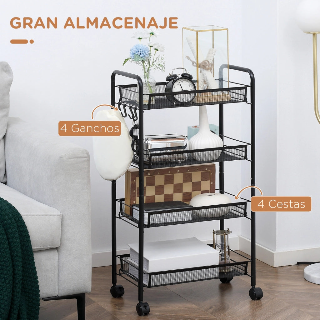 Carrello mobile da cucina a 4 livelli ¨C zephmum ¨C 45x26,5x84 cm nero