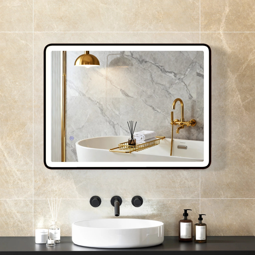 Specchio da Bagno LED Antiappannante Regolabile con Luce ¨C zephmum ¨C 80x60cm Nero