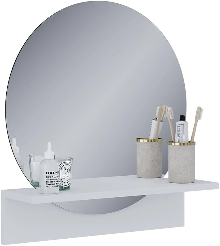 Specchio bagno Elyra, Bianco, 50 x 54.5 cm con ripiano, adatto al montaggio a parete per l'uso quotidiano