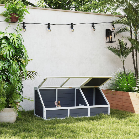Casetta per Tartarughe di Terra 120x55x50A cm senza Fondo in Legno e Acciaio Grigio e Bianco