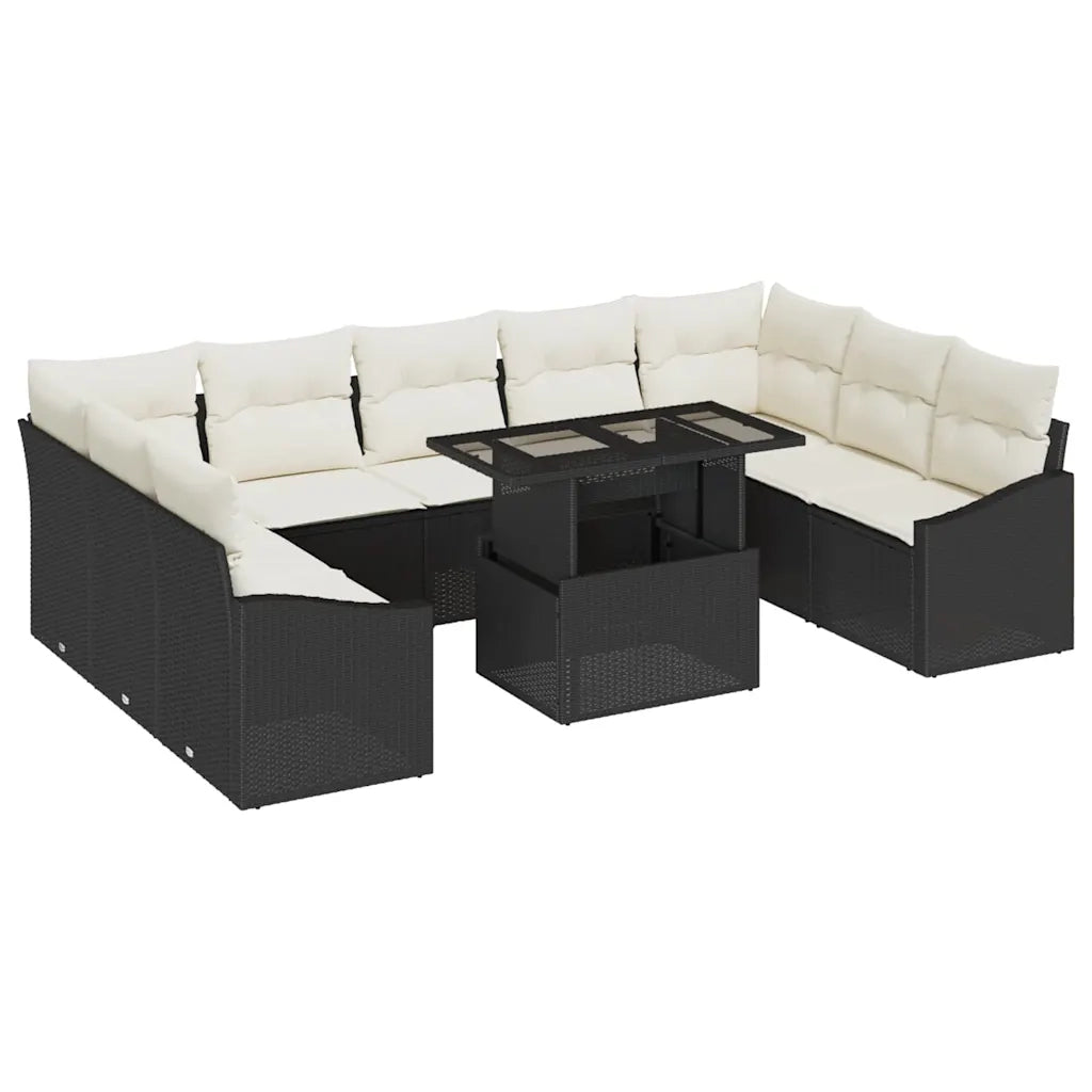 Set Divano da Giardino con cuscino 10 pcs Nero e Crema 3357800