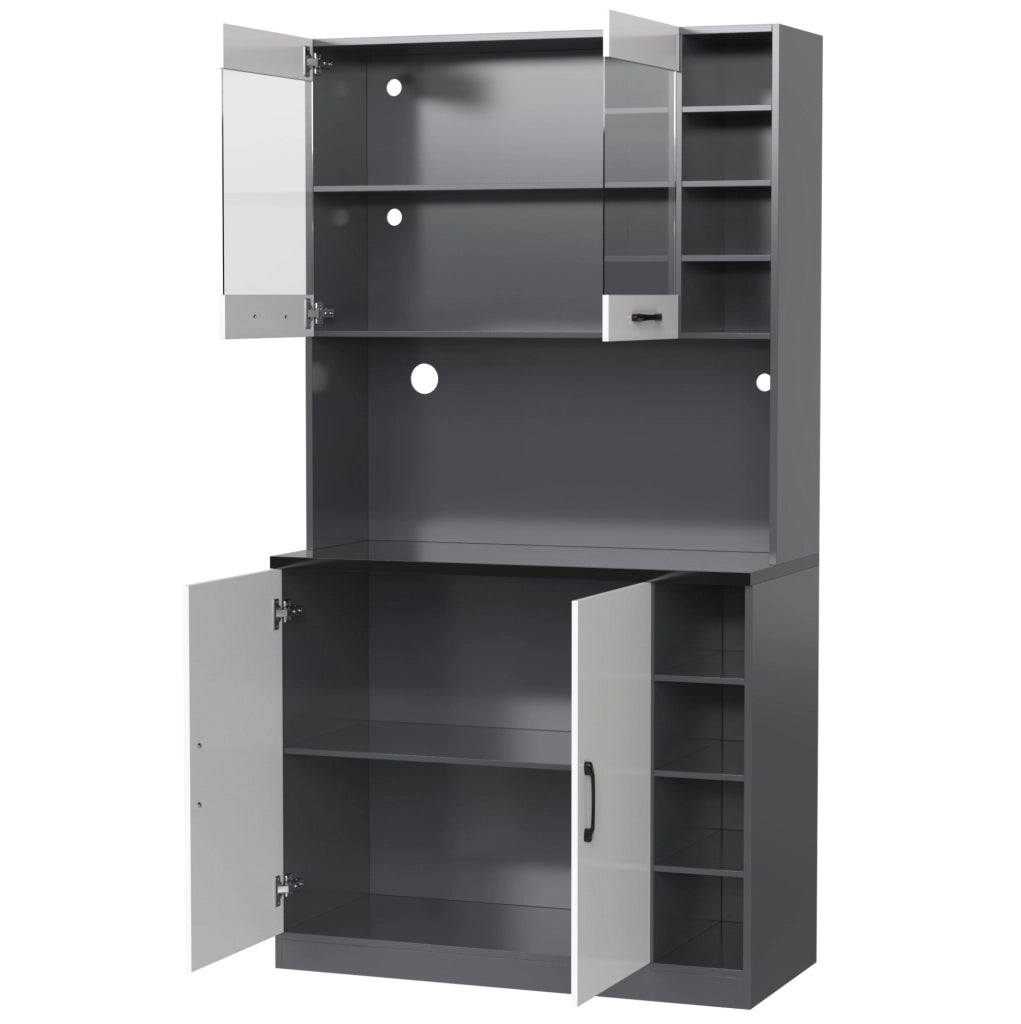 credenza 100x47x187 cm bianco/grigio – LED, vano microonde