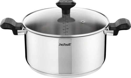 Pentola da cucina in acciaio inossidabile da 24 cm con coperchio in vetro per induzione - manici ergonomici - isolante termico - piatti di stufato - Comfort Max C9734604