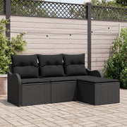 Set di Divano da Giardino  in 4 Pezzi con Cuscini Rattan Poliestere Nero