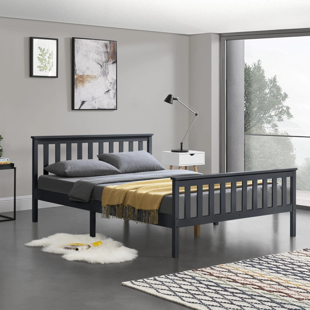 Struttura Letto Matrimoniale Breda 160 x 200 cm Letto in Legno di Pino con Testiera e Pediera - Grigio Scuro [en.casa]