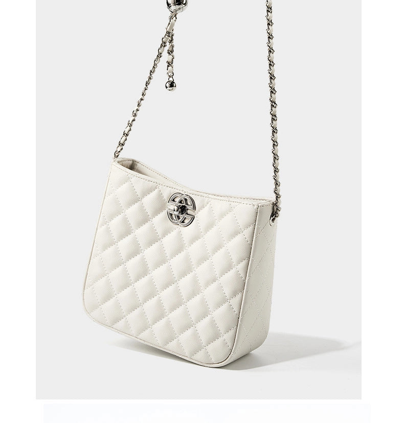 Borsa a tracolla da donna in vera pelle, grande capacit¨¤, colore bianco.