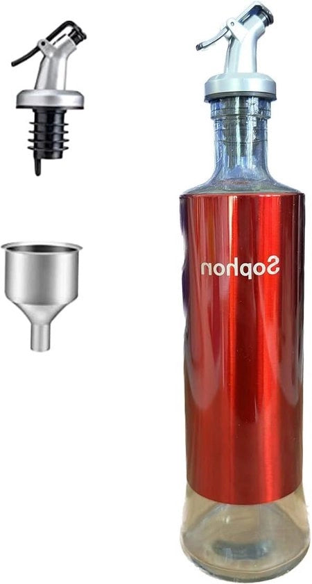 Dispensatore di Olio d'Olive e Aceto con Fustella in Acciaio Inossidabile e Spillo - 500 ml Rosso