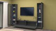 Parete attrezzata mobile TV sospesa design moderno antracite 2 vetrine Liv RT
