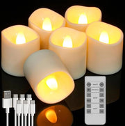 Set di 6 Luminarie a LED con Fiamma Vibrante, Ricaricabili e a Controllo Remoto, Incluso Cavo USB e Timer di Spegnimento Automatico - Durata di Accensione Estesa