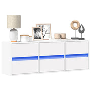 vidaXL Mobile TV a Parete con Luci LED Bianco 130x31x45 cm