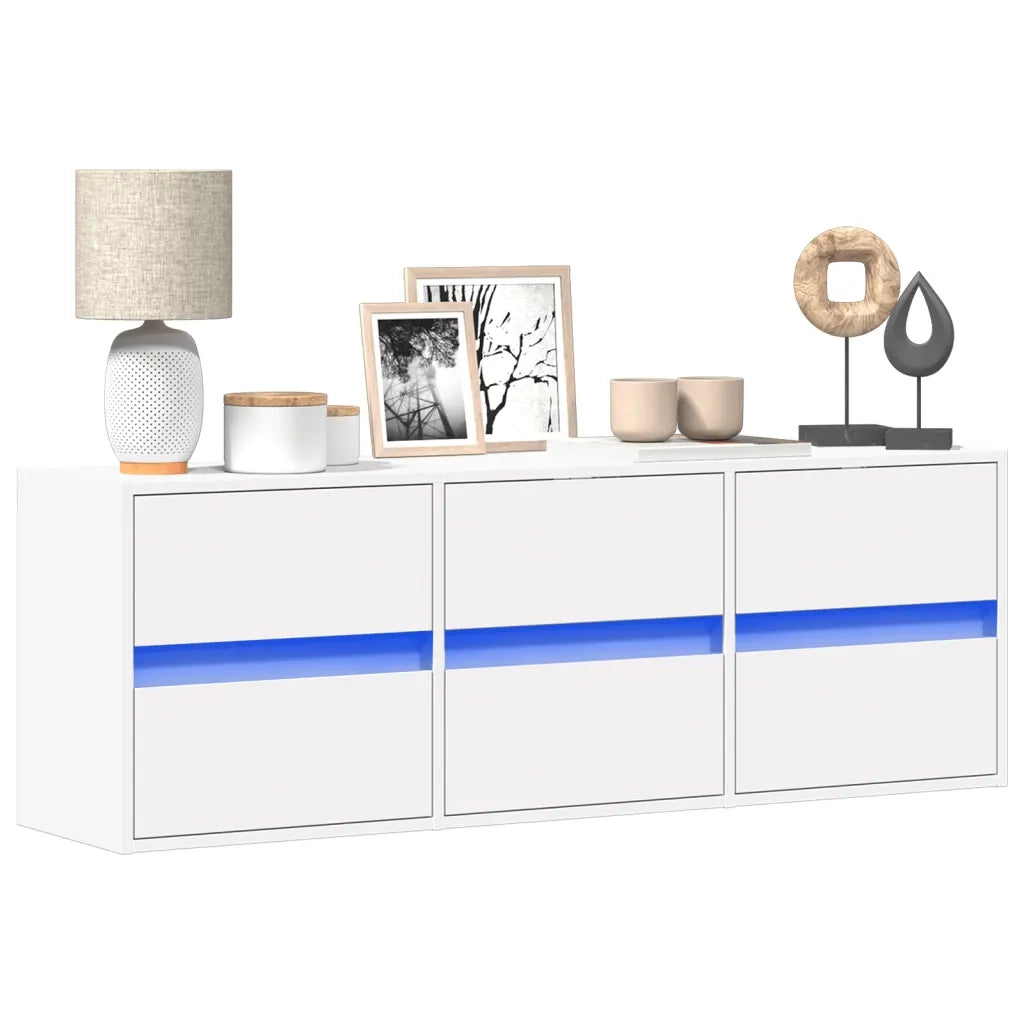 vidaXL Mobile TV a Parete con Luci LED Bianco 130x31x45 cm