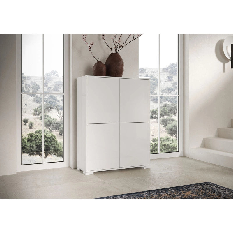 Credenza alta moderna 4 ante 90x35x120 cm Lumina - Bianco Lucido