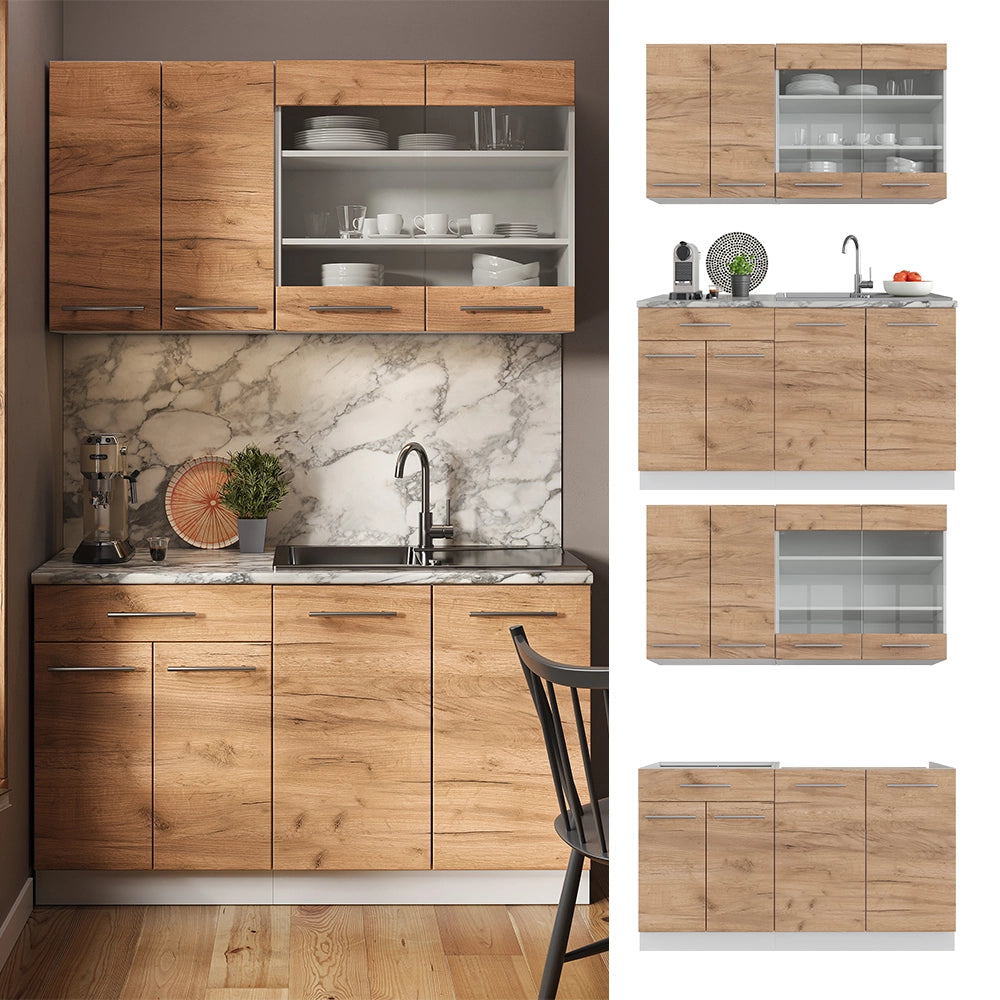 Cucina completa Fame-Line Rovere dorato/Bianco 140 cm, PL Antracite Vicco