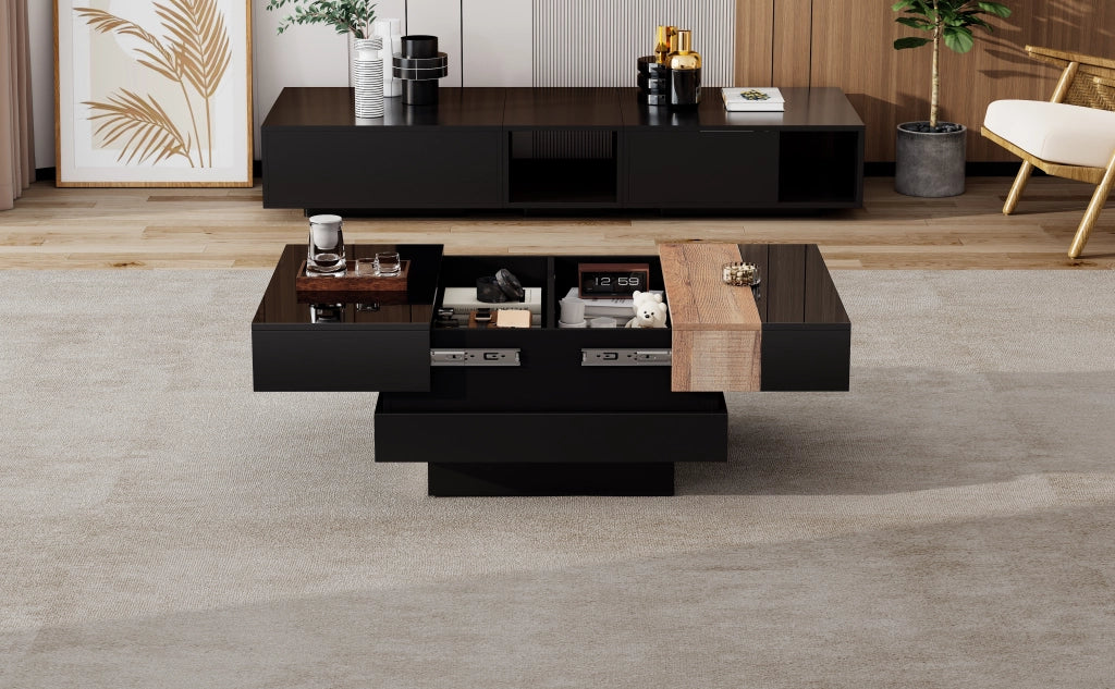 TAVOLINO DA CAFFÈ Quadrato 70x70x39 cm Nero in MDF con vano nascosto