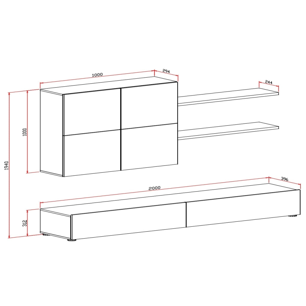 PARETE ATTREZZATA NOX 200X40XH195CM GRAFITE/LARICE