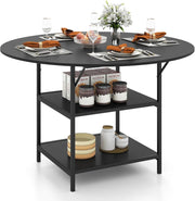 Tavolo da Pranzo Rotondo Ø 120 cm, adatto per 4-6 Persone, con 2 Ripiani, Piano Effetto Legno e Struttura in Metallo, Stile Industriale, Ideale per Cucina e Sala da Pranzo