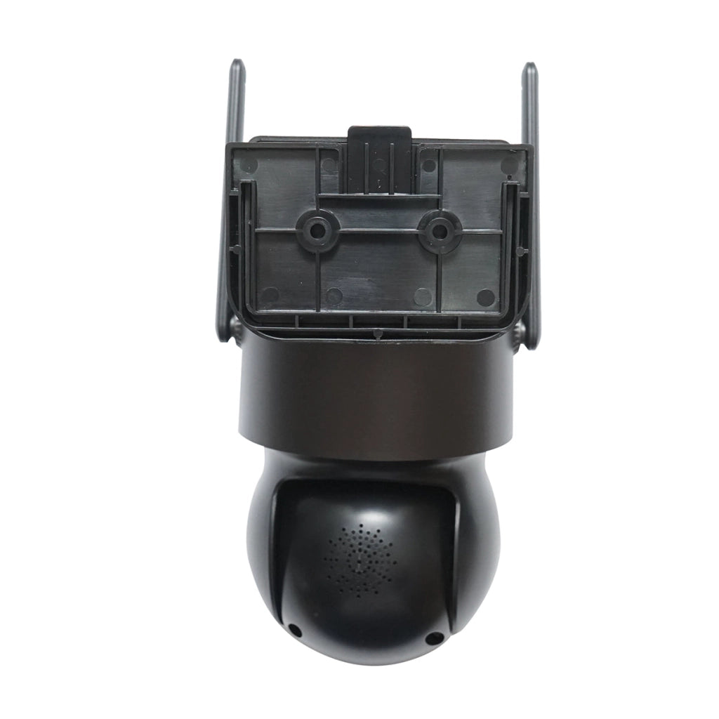 Telecamera di sorveglianza con lente doppia 4 MP, pannello solare 7.6W, batteria 18650 a ricarica rapida, WIFI 2.4 GHz, rotazione 360° PTZ con sensore di movimento, rilevamento umano PIR, allarme, visione notturna e applicazione iCSee