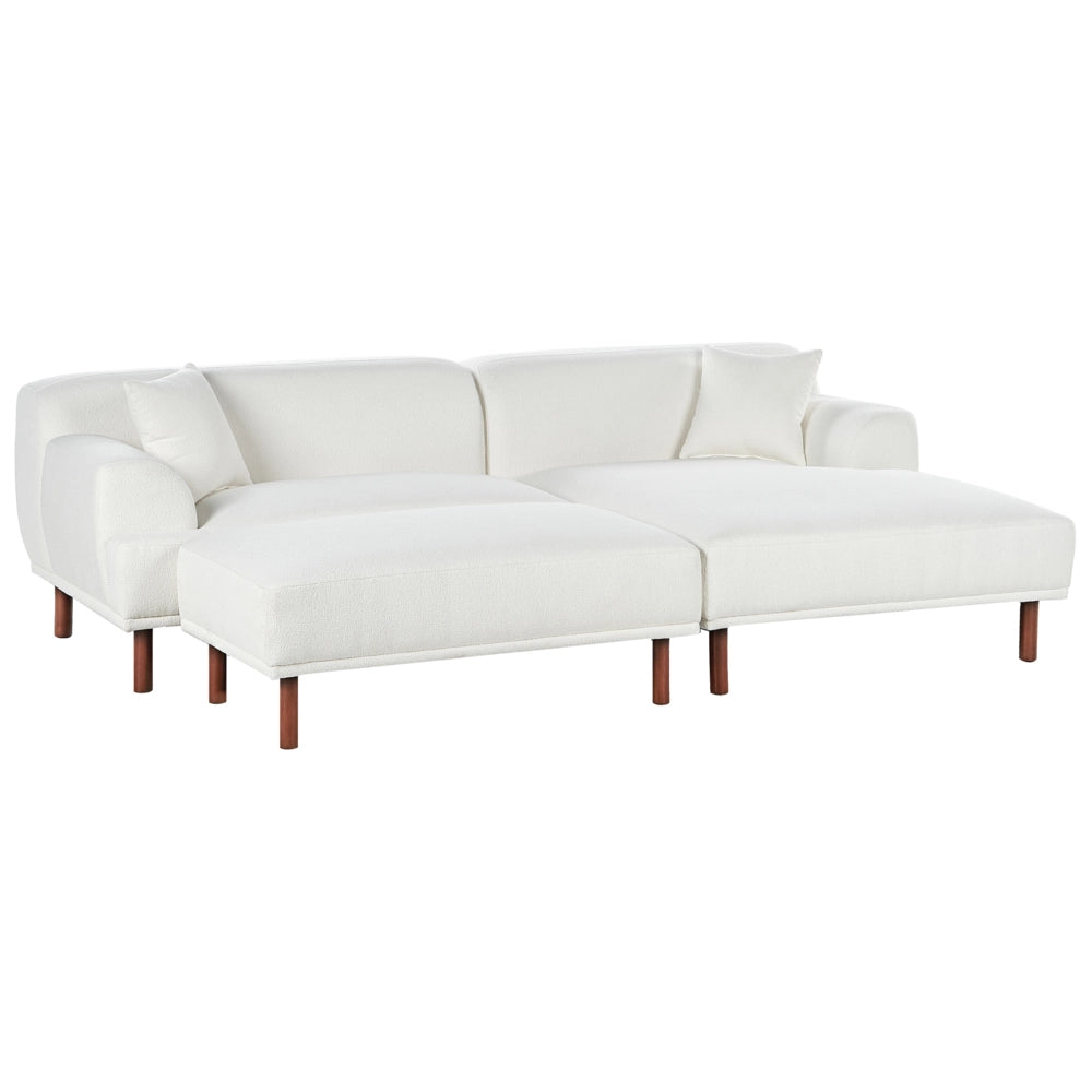 Divano ad angolo sinistro in tessuto bianco lato sinistro con pouf stile minimalista