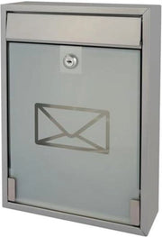 Porta lettere da parete con fronte in vetro colore argento 36 x 26 x 8 cm - chiavi incluse