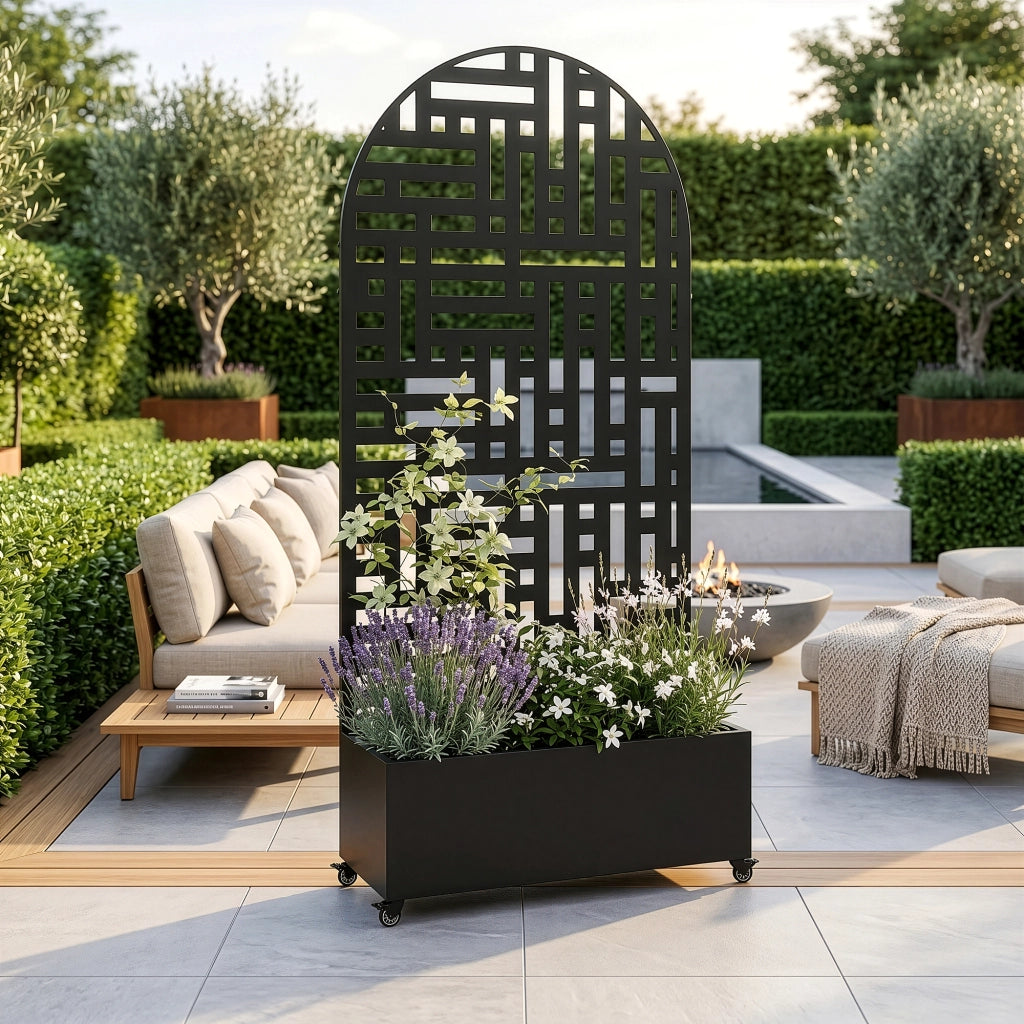 Fioriera con Spalliera Arcuata Bernalda in Acciaio 190 x 82 x 38 cm - Nero casa.pro
