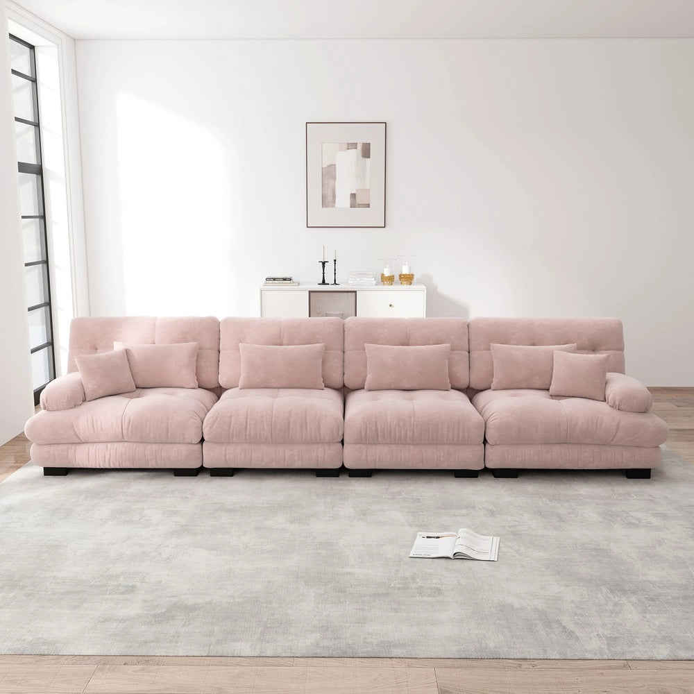 Divano letto angolare 4 posti ¨C Minimal ¨C Rosa in tessuto chenille