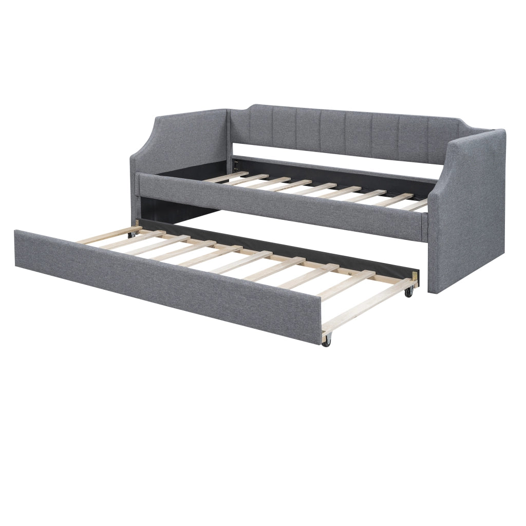 Letto singolo con letto estraibile 90×200 cm e 90×190 cm con cuscini imbottiti; senza materasso; grigio
