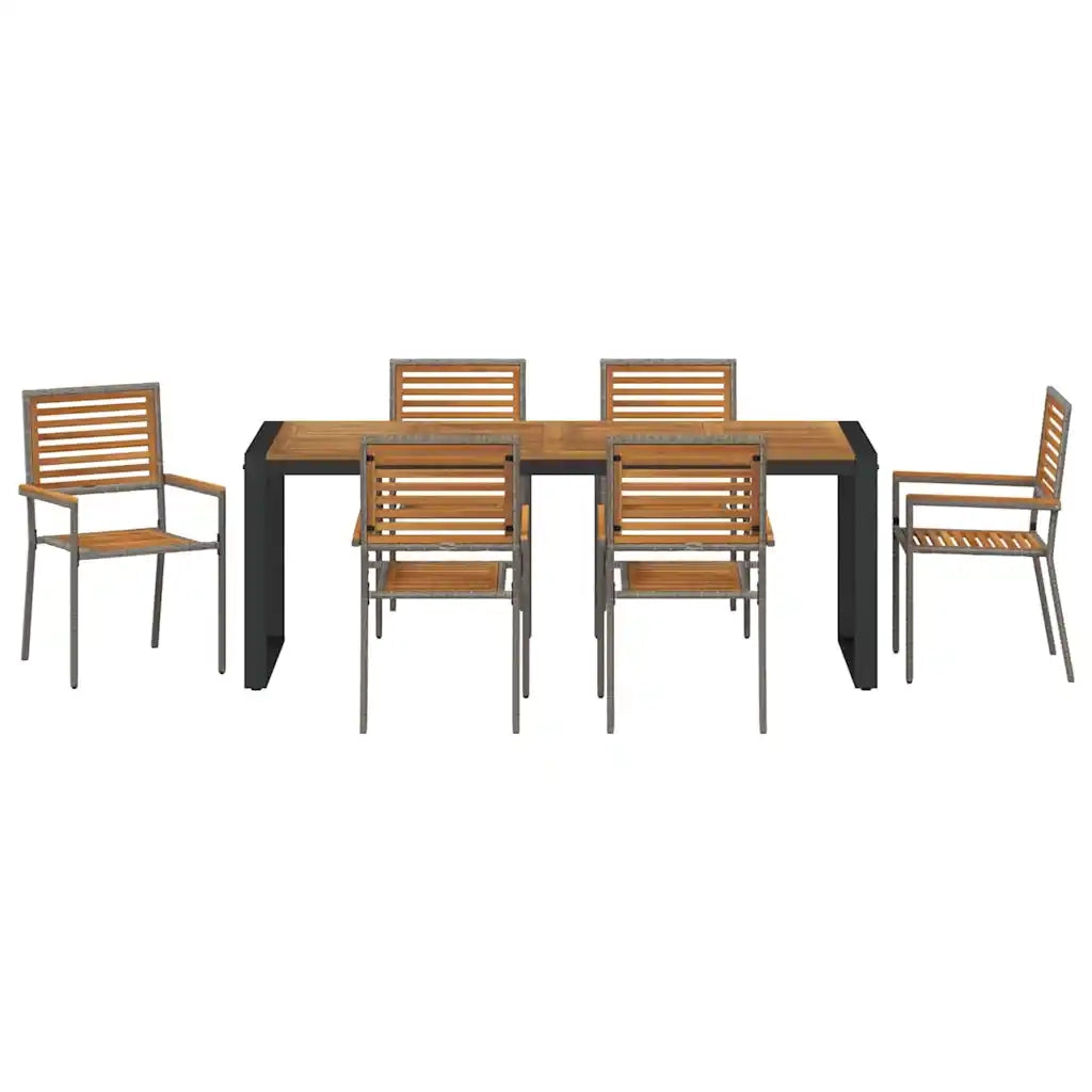 Set da Pranzo per Giardino 7 pcs Grigio e Marrone polyrattan 3365485