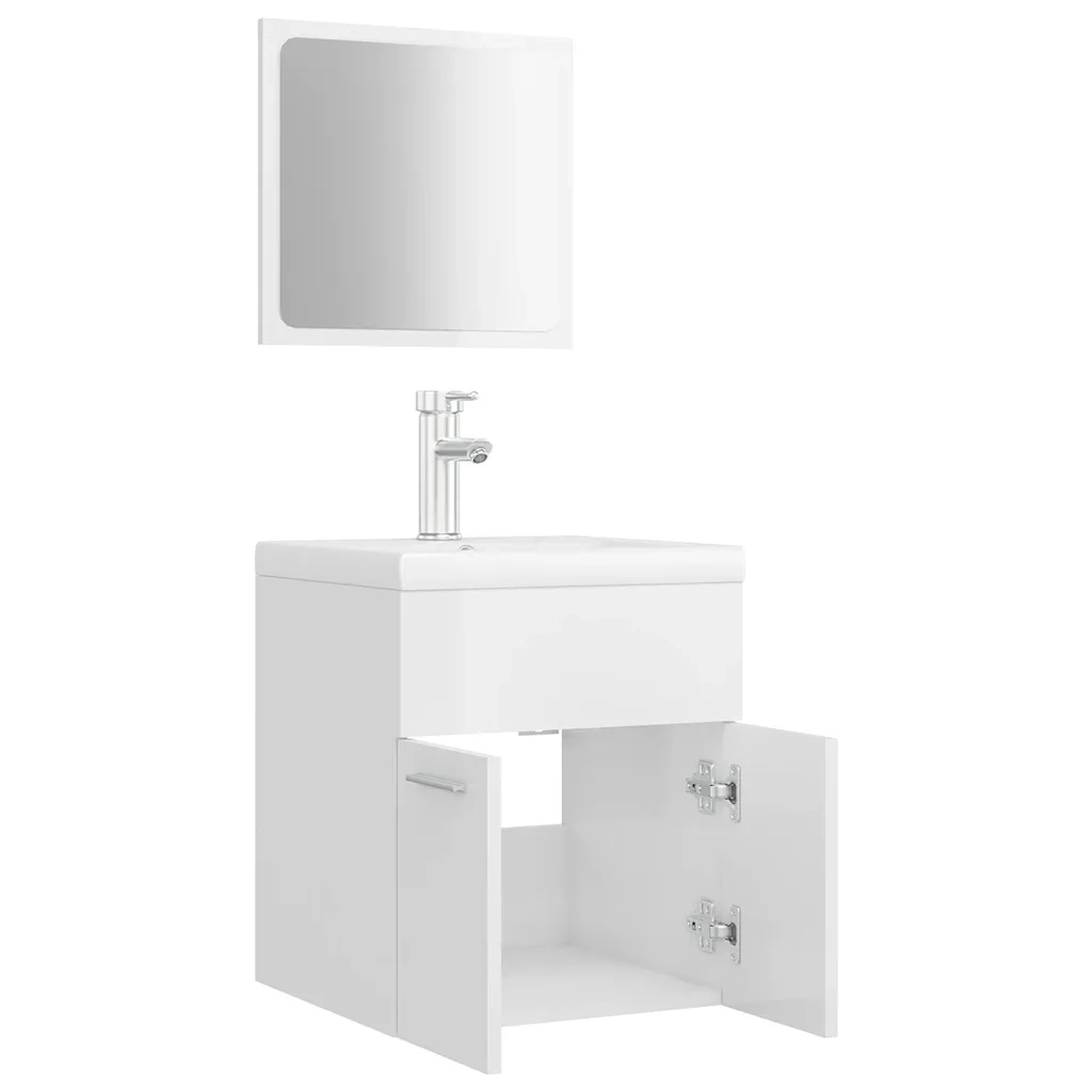 Set Mobili da Bagno | Armadio da bagno Bianco Lucido in Legno Multistrato