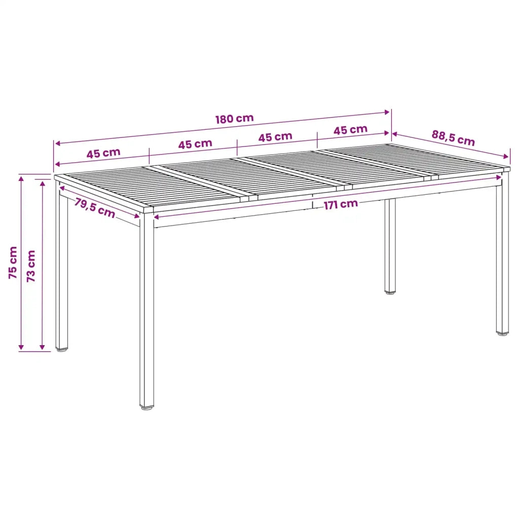 Tavolo da cena da giardino Naturale e Nero 180 x 88,5 x 75 cm 901325