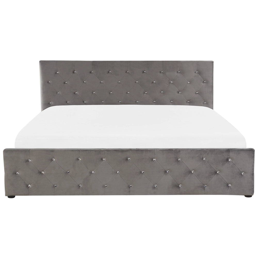 Letto Matrimoniale Moderno con Contenitore in Velluto Grigio 180 x 200 cm