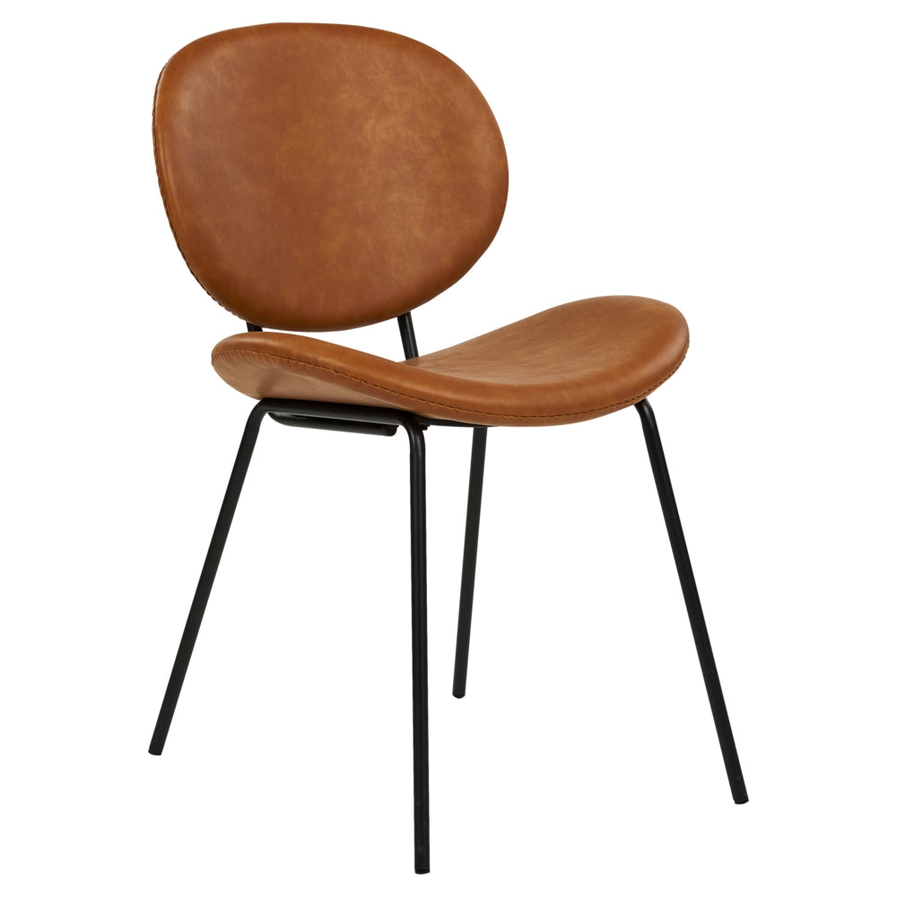 Set di 2 sedie da pranzo Marrone con gambe senza braccioli Finta pelle PU Gambe in ferro nero Design contemporaneo e retrò Sedute per la sala da pranzo