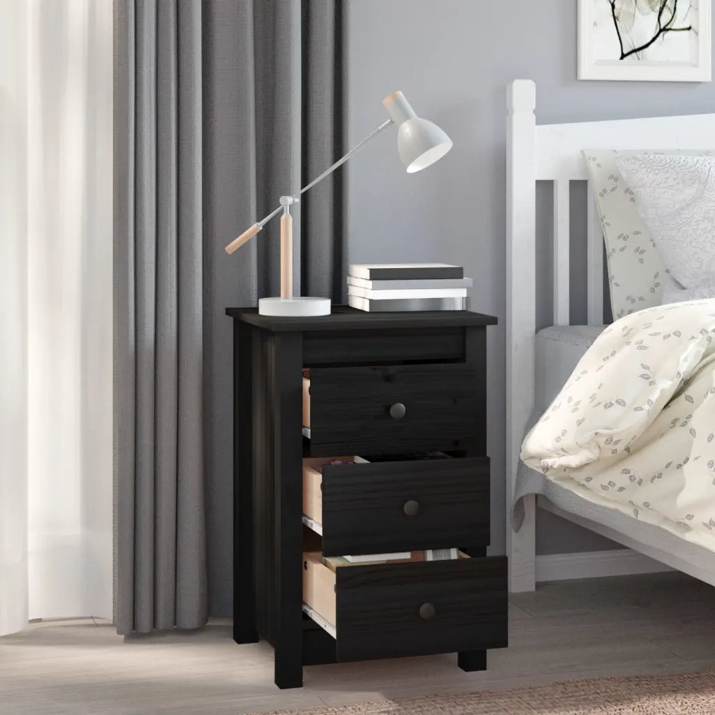 Comodini 2 pz-Set di 2 Tavolino da notte Nera 40x35x61,5 cm in Legno Massello di Pino 318817